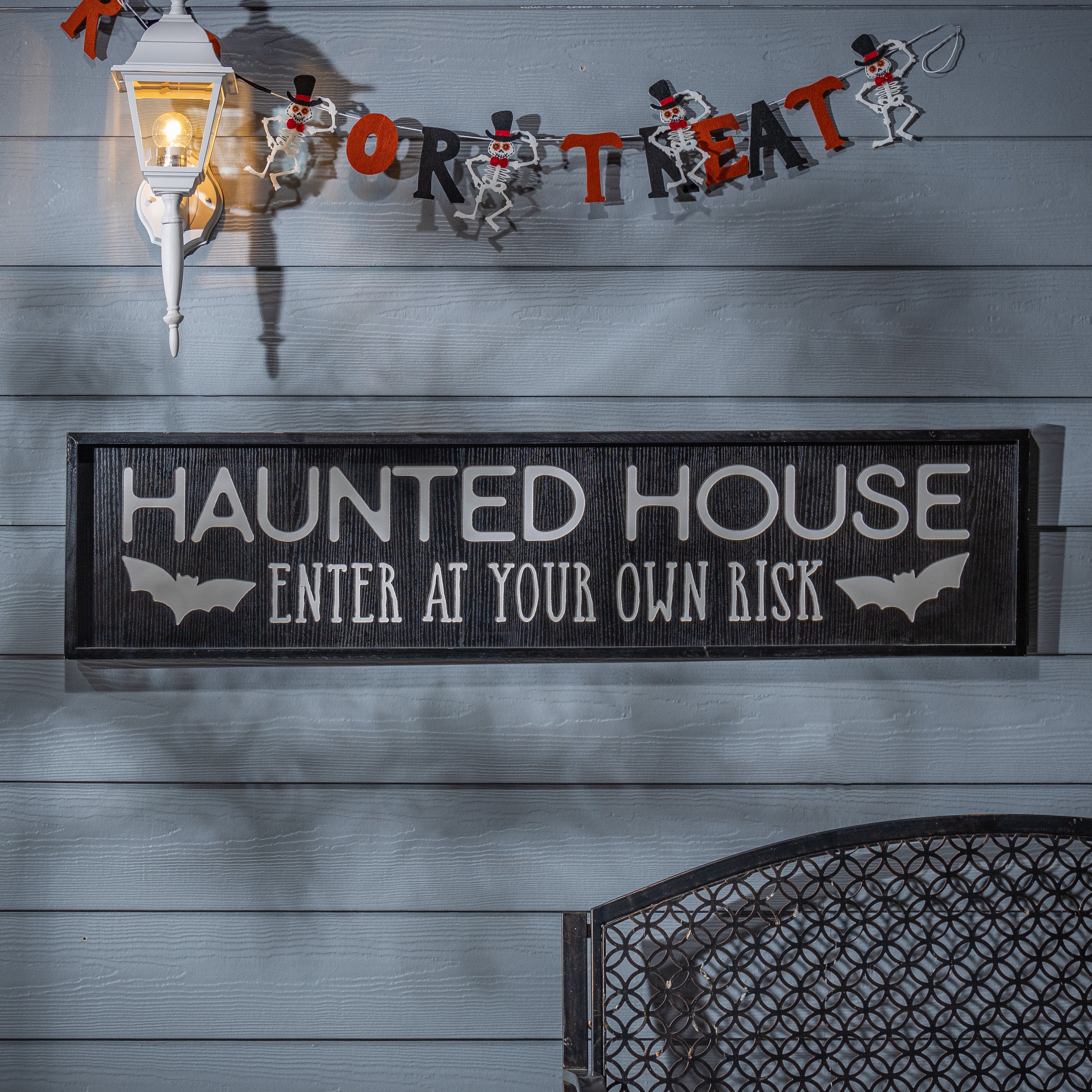 Haunted House Wooden Spooky Halloween Decor Wall Sign, 48 in.